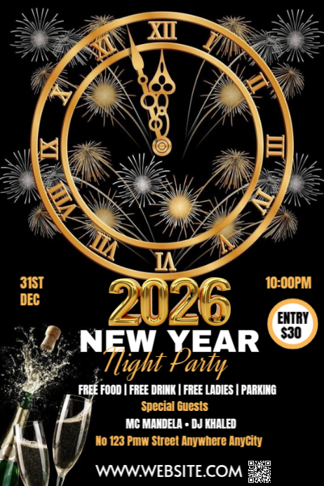 Black Joyful New Year Party Design Template Poster | PosterMyWall