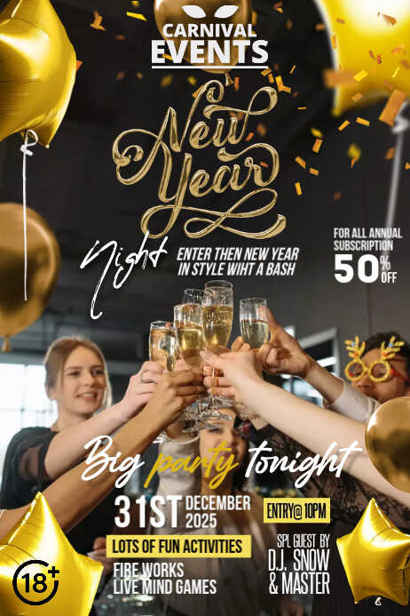Black Joyful New Year Poster Template | PosterMyWall