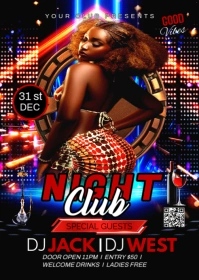 Black Joyful Night Club Party A6 template