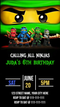 Black Joyful Ninja Birthday  Invitation Digital Display (9:16) template