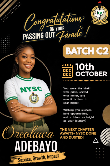 Black Joyful NYSC Passing Out Parade Poster Template | PosterMyWall