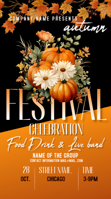 Copy of Black Joyful Orange And Flower Autumn Festiva | PosterMyWall