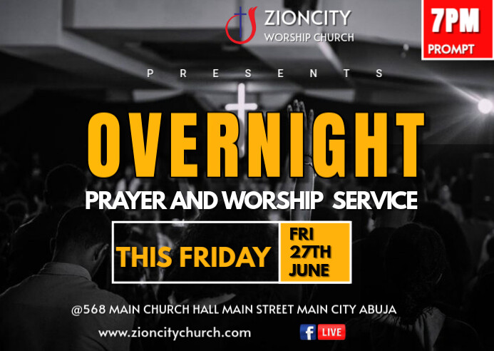 Black Joyful Overnight Prayer And Worship Friday Service  Postcard template