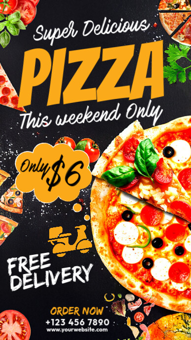 Black Joyful Pizza Flyer Template, Instagram Story