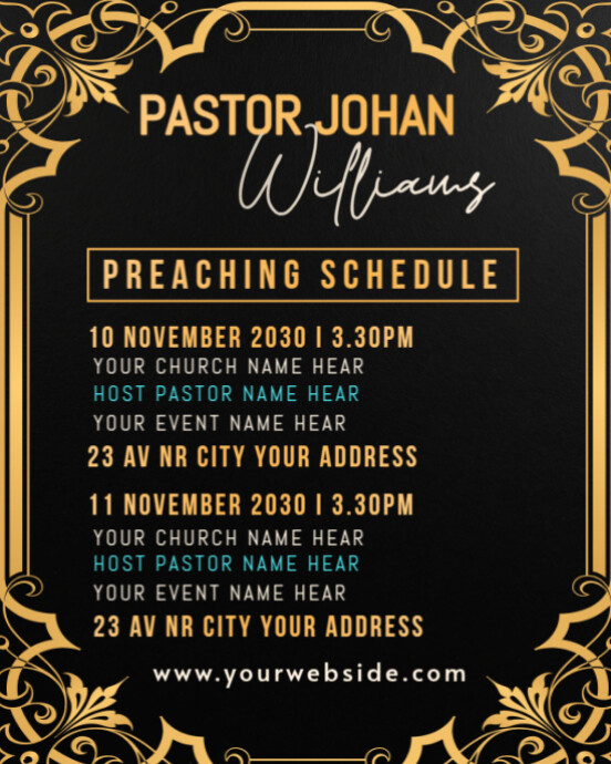 Black Joyful Preaching Schedule Sarvice Instagram Portrait เทมเพลต ...
