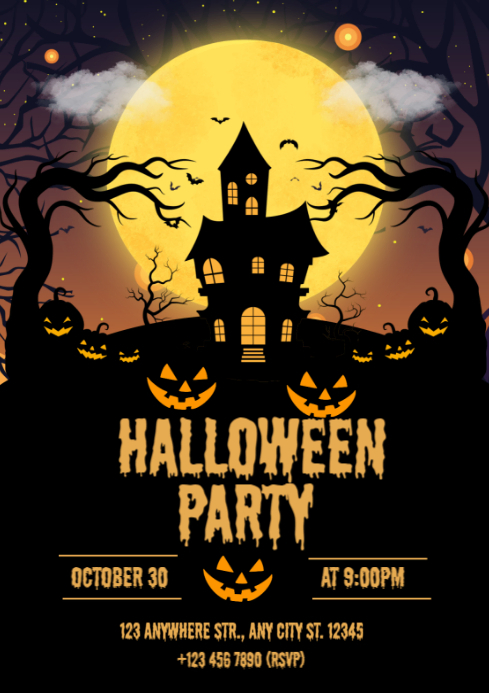 Black Halloween Party A4 Template | PosterMyWall