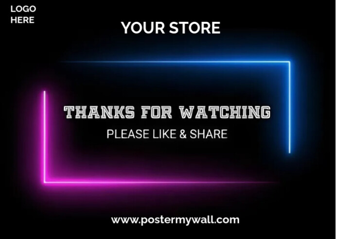 Black Joyful Purple Blue Neon Thanks For Watching Design Template  Postcard Открытка