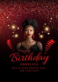 Black Joyful Red And Black Glitter And Stars A4 template