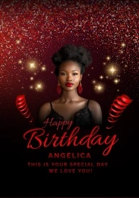 Black Joyful Red And Black Glitter And Stars A4 template