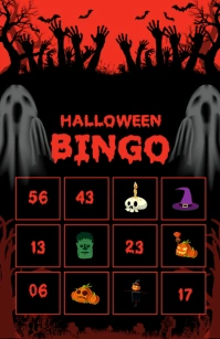Black Joyful Red And Black Illustrative Halloween Bingo Card Half Page Wide template