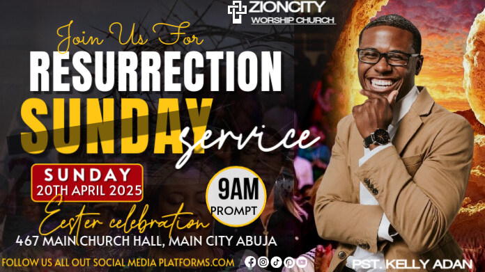 Black Joyful Resurrection Sunday Church Invitation Service  Twitter Post template