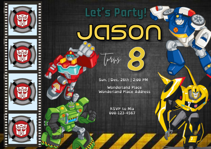 Black Joyful Robots Birthda A4 template