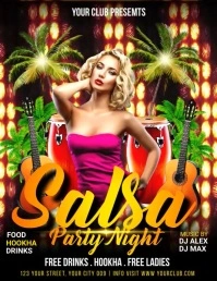 Black Joyful Salsa Night Party Video Flyer Fl Folheto (US Letter) template