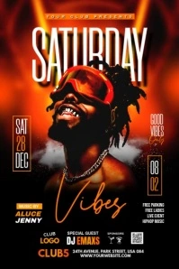 Black Joyful Saturday Good Vibes Party Flyer Poster template