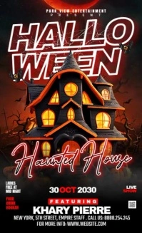 Black Joyful Scary Ghost Hunted House Halloween Event Flyer Us Legal template