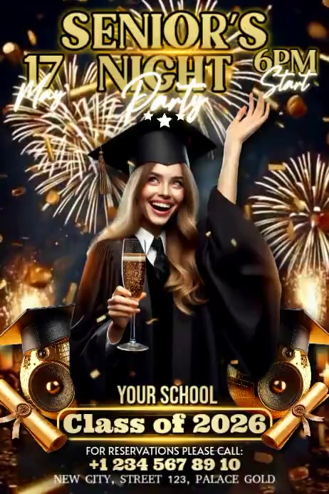 Black joyful senior's night graduation party banner 4' × 6' video ...