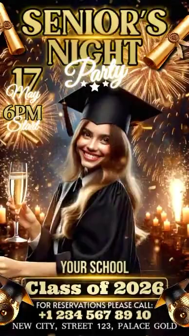 Black joyful senior's night graduation party digital display video ...