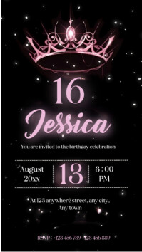 Black Joyful Sixteenth Birthday Invitation Instagram Story template