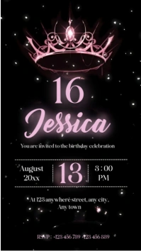 Black Joyful Sixteenth Birthday Invitation Instagram Story template