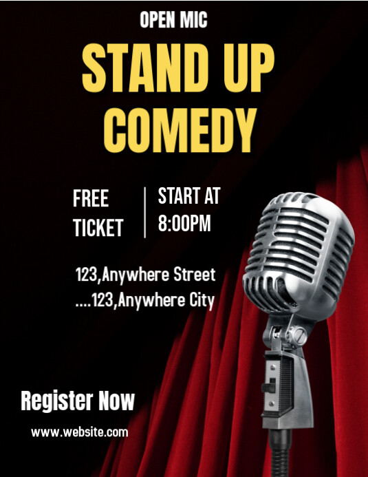 Black Joyful Standup Comedy Flyer (us Letter) Template | PosterMyWall