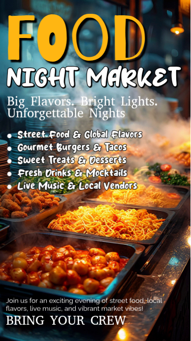 Black Joyful Street Food Night Market Instagram Story Template ...