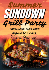 Black Joyful Summer Sunset Grill Party  A1 template
