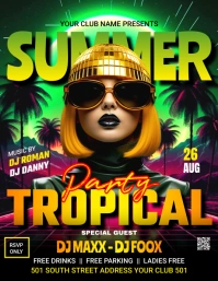 Black Joyful Summer Tropical Party Flyer Flye Volante (Carta US) template