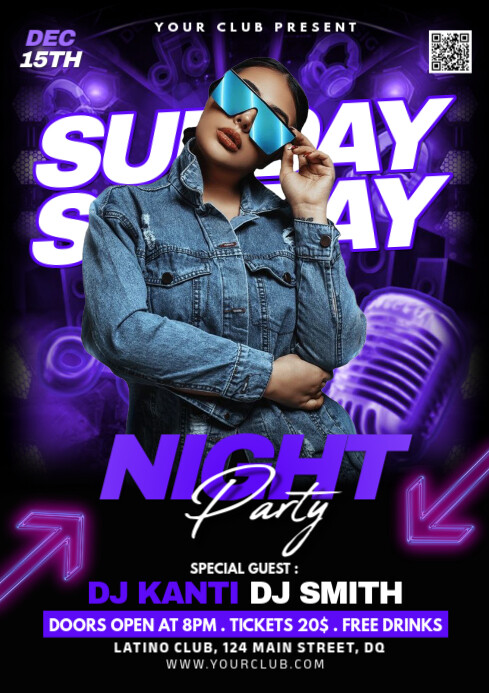 Black Joyful Sunday Night Party A4 template