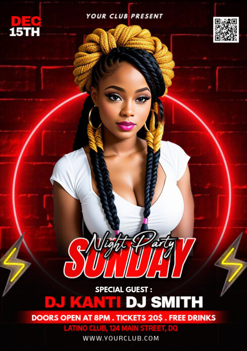 Black Joyful Sunday Night Party A4 template