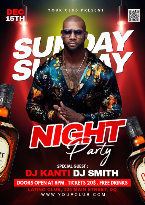 Black Joyful Sunday Night Party A4 template
