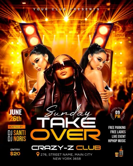 Black Joyful Sunday Takeover Ladies Night Party  Instagram Portrait template