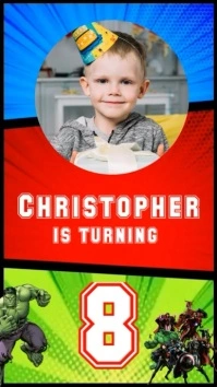 Black Joyful Super Hero Birthday Invitation D Digitalt display (9:16) template