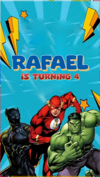 Black Joyful Super Heroes Birthday Digital Di 数字显示屏 (9:16) template