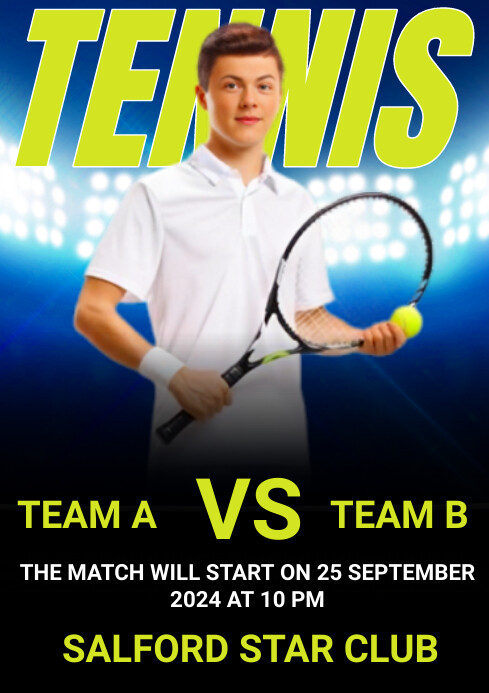Black Joyful Tennis Match A4 Template | PosterMyWall