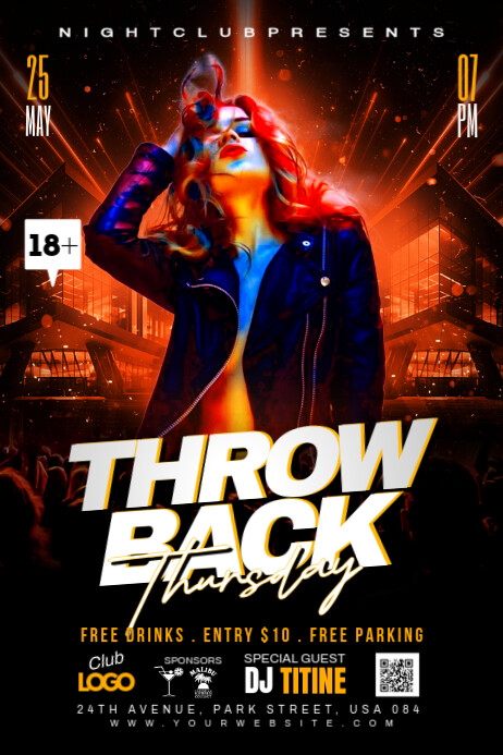 Black Joyful Throwback Thursday Night Party Poster Template | PosterMyWall