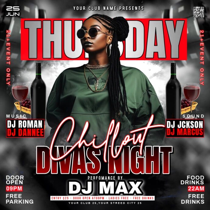 Black Joyful Thursday Night Party Flyer Square (1:1) template