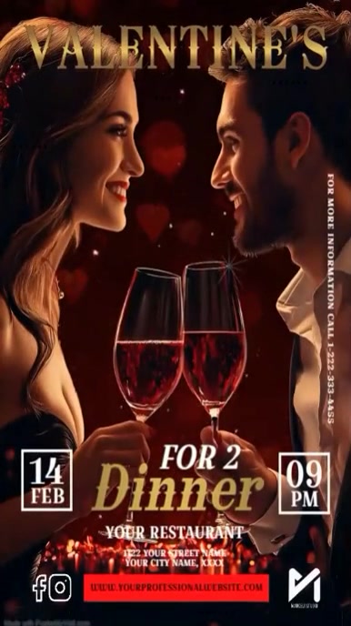 Black Joyful Valentine's Day Dinner Night Instagram Reel template