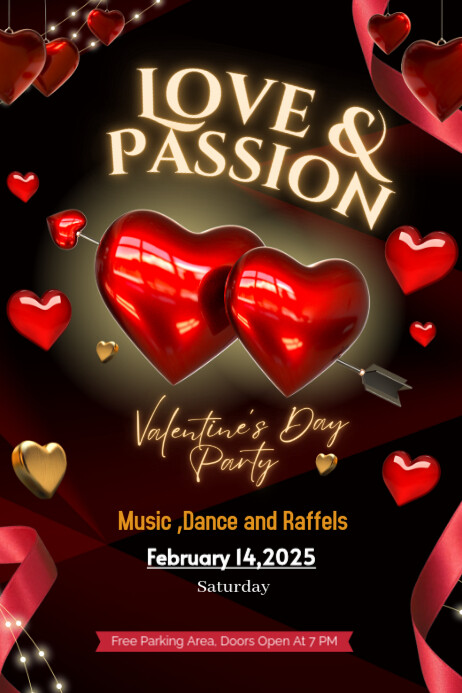 Black Joyful Valentine's Day Invitation Card Poster template