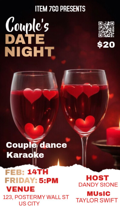 Black Joyful Valentine Couple's Date Night  Business Card Wizytówka template