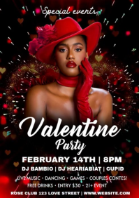 Black Joyful Valentine Party Flyer Design A4 template