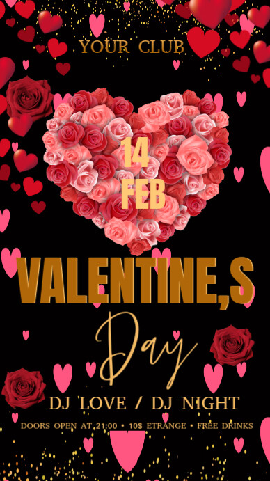 Black Joyful Valentines Day Digital Display (9:16) template