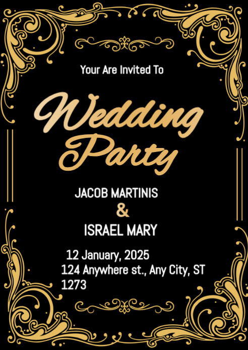 Black Joyful Weeding Card A6 template