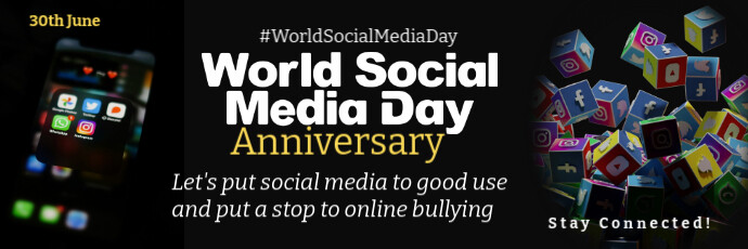 Black Joyful World Social Media Day Twitter Banner template