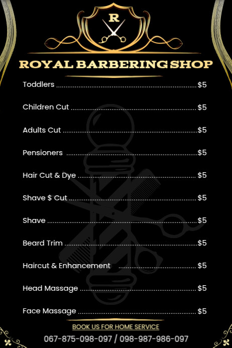 Black List-based Barber Price List Design Template Poster