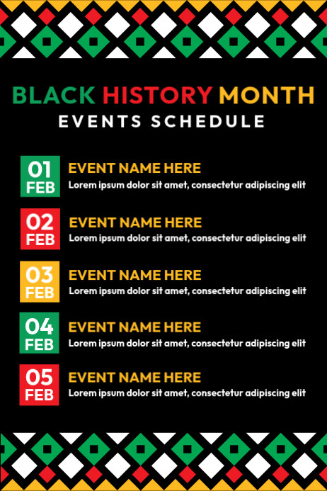 Black List-based Black History Month Events Schedule Poster template