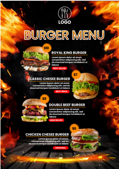 Black List-based Burger Menu  A4 template