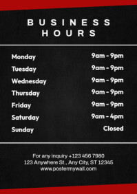 Black Business Hours Announcement A2 Template
