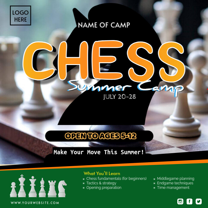 Black List-based Chess Summer Camp Instagram Post template