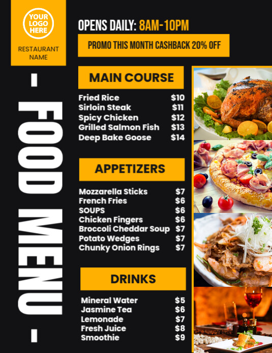 Black List-based Daily Restaurant Food Menu Flyer (us Letter) Template ...