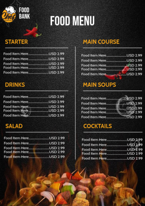 Copy of Black List-based Food Menu A2 | PosterMyWall